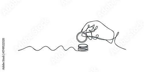 Hand stacking coins with wavy line