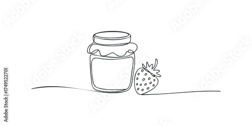 Single line drawing of jar and strawberry