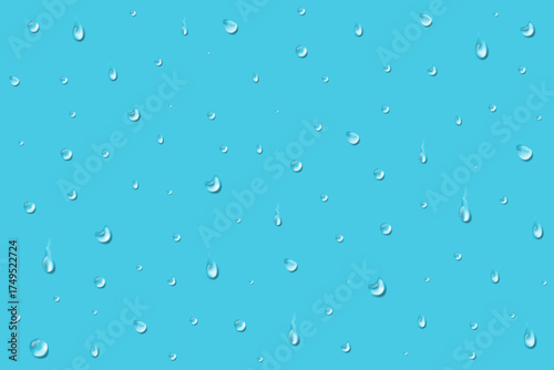Blue background with drops of clear water. Vector illustration.