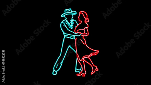 Neon Country Western Dance Couple