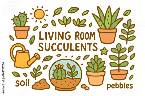 Living Room Succulents. Living room succulents. Hand-drawn doodle illustration of Living room succulents.