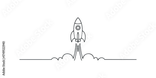 Rocket Launch Silhouette with Smoke Trails