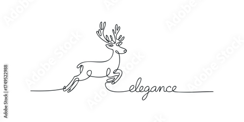 Single line drawing of a leaping deer with word elegance