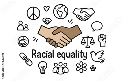 Doodles of Unity. Racial equality. Hand-drawn doodle illustration of Racial equality. In the middle, one