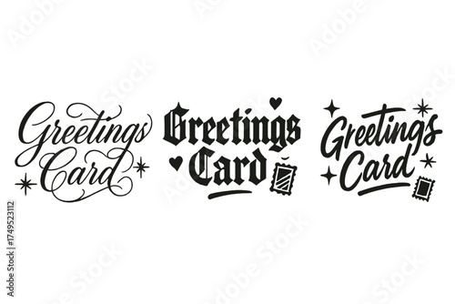 Stylish Lettering Trio. Greetings Card. Create a calligraphy lettering illustration of the phrase: Greetings