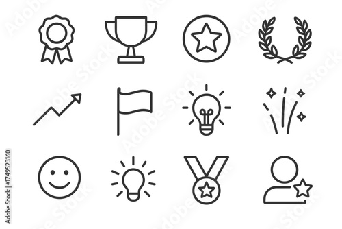 Reality Show Icons. Reality show filming. Line outline icon set of Reality show filming: award ribbon, trophy,
