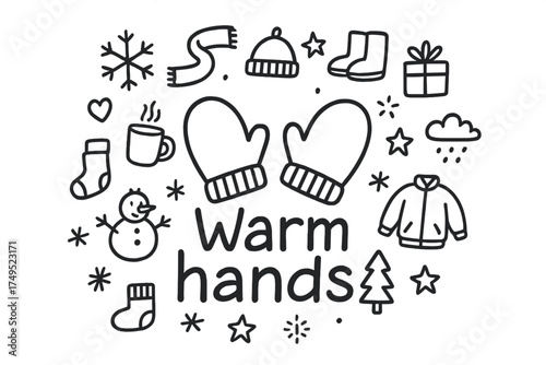 Doodle Warm Hands. Warm hands. Hand-drawn doodle illustration of Warm hands. In the middle, one slightly