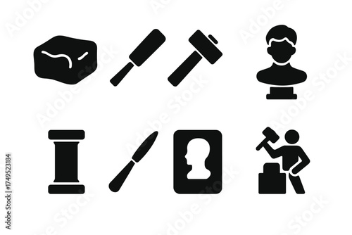 Sculpture Icon Set. Sculpture and 3D art sections for artists. Filled icon set of Sculpture and 3D art