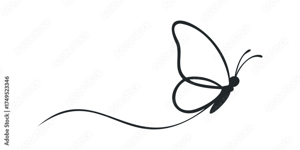 Fototapeta Minimalist single line drawing of a butterfly in flight