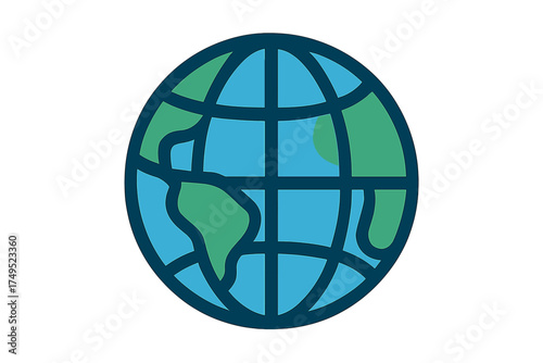 Stylized planet Earth design showing continents oceans and global network grid lines