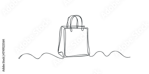 Single Line Drawing of Shopping Bag on Wavy Ground