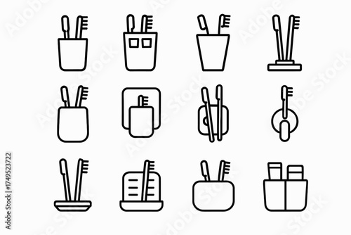 Toothbrush Holder Icons. Toothbrush holder. Line outline icon set of Toothbrush holder: modern design,