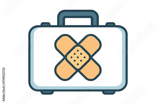 Portable medical first aid kit box with crossed adhesive bandages symbol