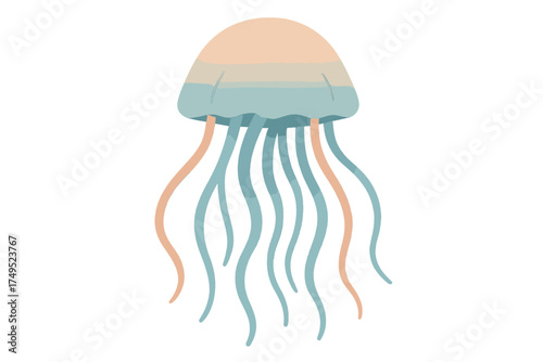 Softly shaded marine jellyfish creature with flowing blue and peach tentacles isolated on white