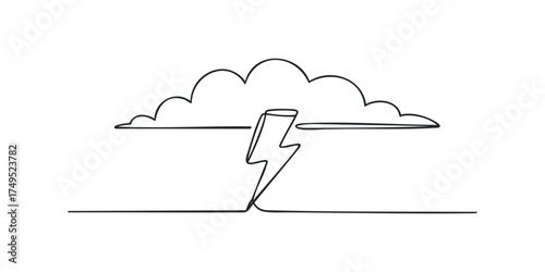 Single Line Drawing of a Cloud with Lightning Bolt