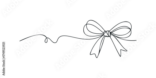 Single continuous line drawing of a ribbon bow tie
