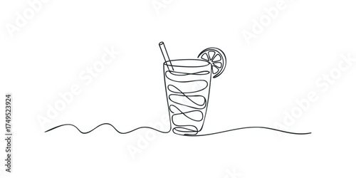 Continuous line drawing of a refreshing tall drink