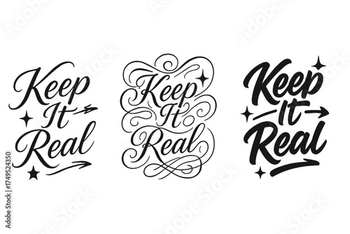 Keep It Real Calligraphy. Keep It Real. Create a calligraphy lettering illustration of the phrase: Keep It