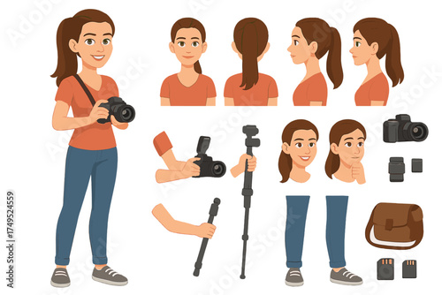 Photographer Character Creator. Cartoon realistic vector illustration, Character constructor style, isolated