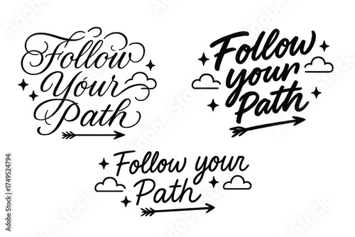Elegant Path Calligraphy. Follow Your Path. Create a calligraphy lettering illustration of the phrase: Follow