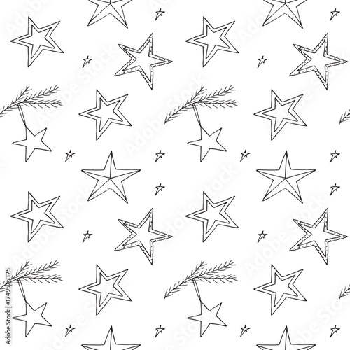 Christmas stars, seamless pattern, hand drawn, vector illustration