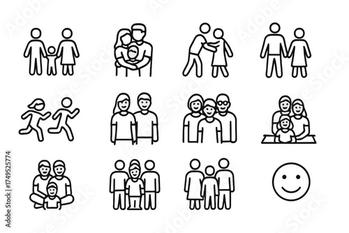 Family Icon Set. Family portraits in natural settings (outdoor family shoots). Line outline icon set of Family