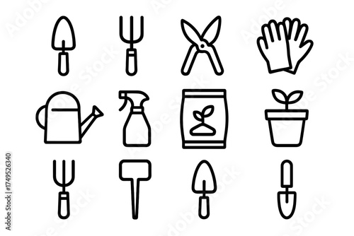 Container Gardening Icons. Container gardening for small spaces. Line outline icon set of Container gardening