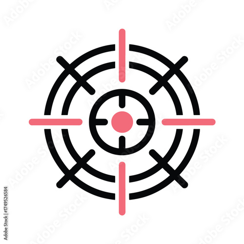 Black and pink crosshair target symbol on white background reticle focus