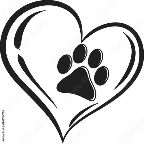Heart with Paw Print - Love for Animals, Pet Symbol, Animal Care, Pet Adoption, isolated vector
