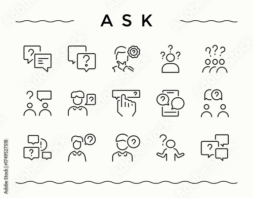 Ask icon set. Discussion modern vector illustration. Outline icons pack. Answer icon set. Vector illustration. Pixel perfect.