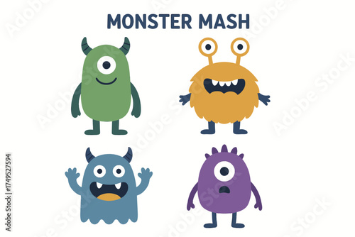 Colorful cartoon monsters with one eye and various shapes