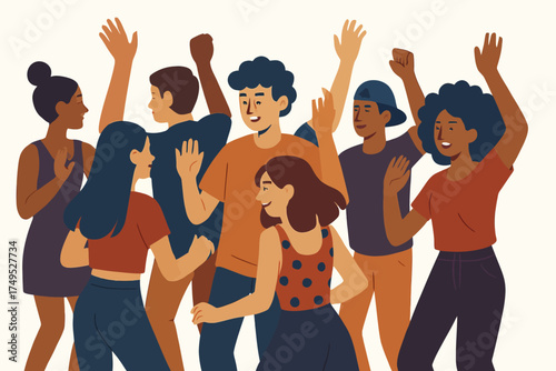 Group of diverse young adults enjoying a dance party celebration
