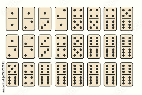 Classic domino set displayed in rows with beige background