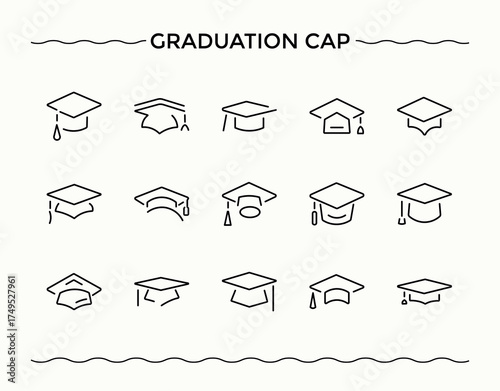 Graduation Hat simple icon set. Academic line icons with editable stroke. Minimal thin line web icons set. Graduate icon set. Editable vector. Pixel perfect.