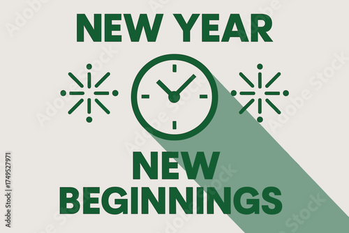 New Year Minimalism. New Year - New Beginnings. geometric sans heavy, flat fills, long angled shadows,