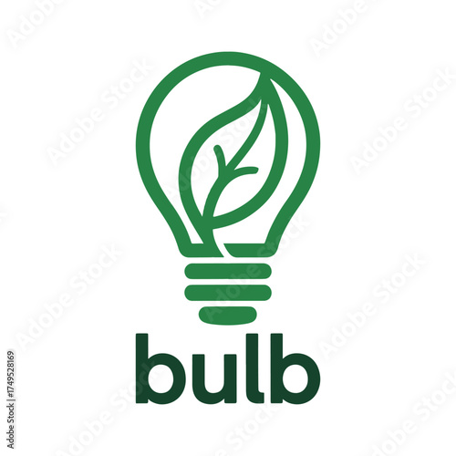 Green leaf inside light bulb graphic with word bulb below nature