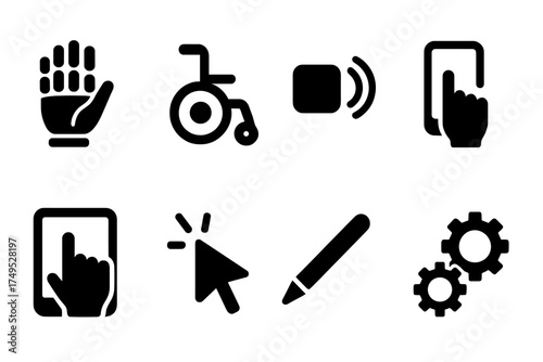Assistive Technology Icons. Assistive Technology. Filled icon set of Assistive Technology: bionic hand,