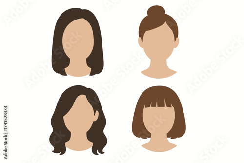 Diverse female hairstyles: four illustrative styles on white background