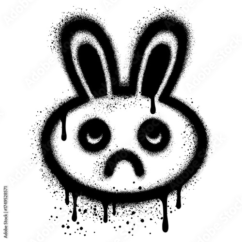 Cute rabbit in black spray painted graffiti style.