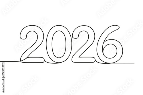 Continuous line drawing of the year 2026 in simple black design