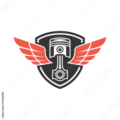 Red Winged Piston Emblem on Black Shield engine motor
