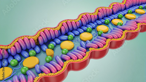 Microscopic view structure of cell membrane showing semi-permeable lipid bilayer and protein structure