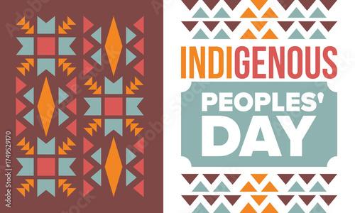 Indigenous Peoples' Day. Native American Day. American Indian culture. Heritage Month. Celebrate annual in United States. Tradition pattern. Poster, card, banner and background. Vector illustration