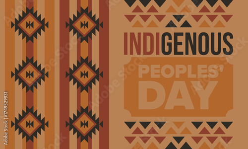 Indigenous Peoples' Day. Native American Day. American Indian culture. Heritage Month. Celebrate annual in United States. Tradition pattern. Poster, card, banner and background. Vector illustration