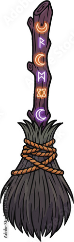 Mystical Witch s Broomstick with Magical Runes and Symbols for Halloween and Fantasy Themes