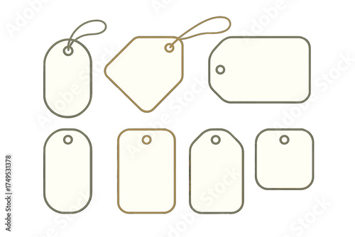 Collection of blank hang tags and labels in various geometric and rounded shapes