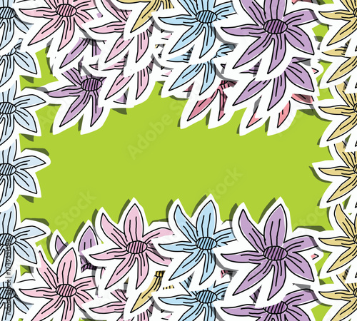 frame border with group of flower simple sticker on paper cut .eps