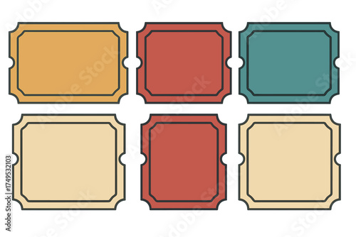 Six vintage style blank ticket or label templates in muted colors