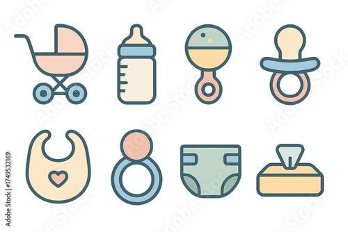 Essential icons for baby care and infant feeding needs