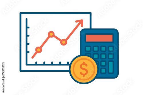 Financial growth chart with calculator and dollar coin icon symbolizing success